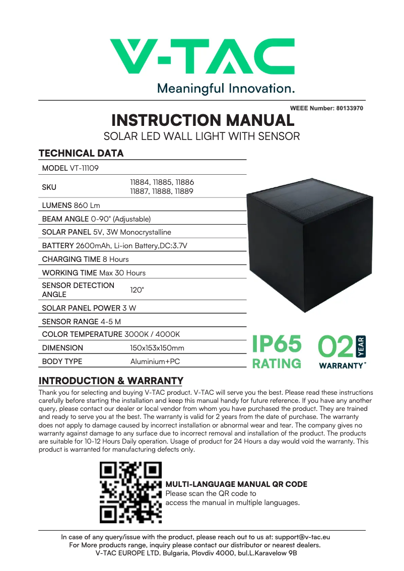 Imagen de la primera página del manual del dispositivo VT-11109