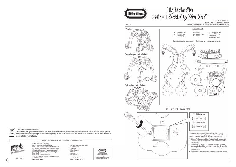 Imagen de la primera página del manual del dispositivo Light 'n Go 3-in-1 Walker & Activity Table