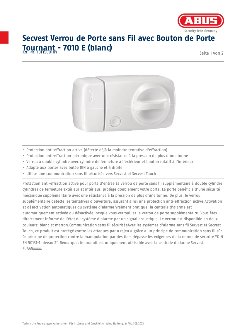 Página 1 del manual Ficha técnica Abus FUFT50011W