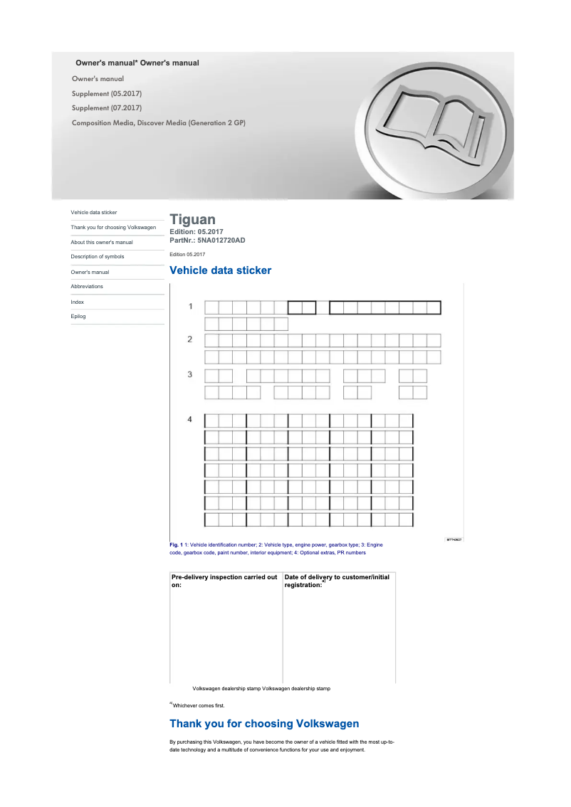 Página 1 del manual Manual de usuario Volkswagen Tiguan (2016)