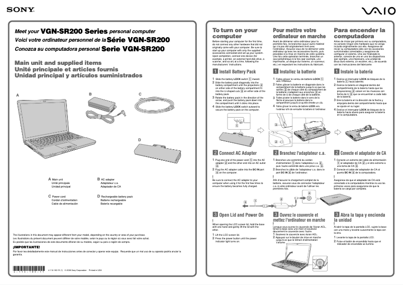 Imagen de la primera página del manual del dispositivo Vaio VGN-SR290