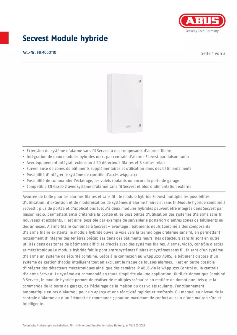 Imagen de la primera página del manual del dispositivo FUMO50110