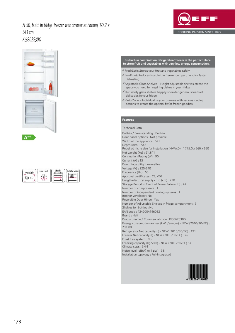 Página 1 del manual Ficha técnica Neff KI5862S30G