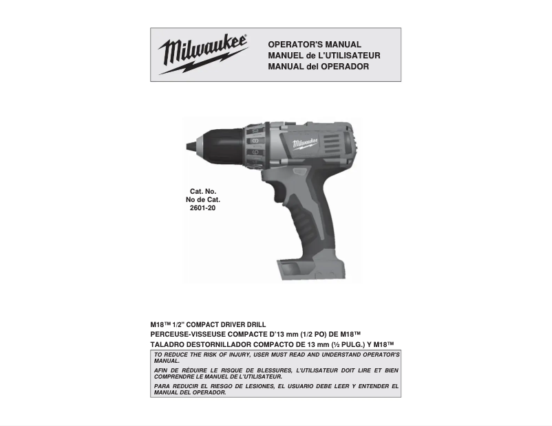 Página 1 del manual Manual de usuario Milwaukee M18 2601-20