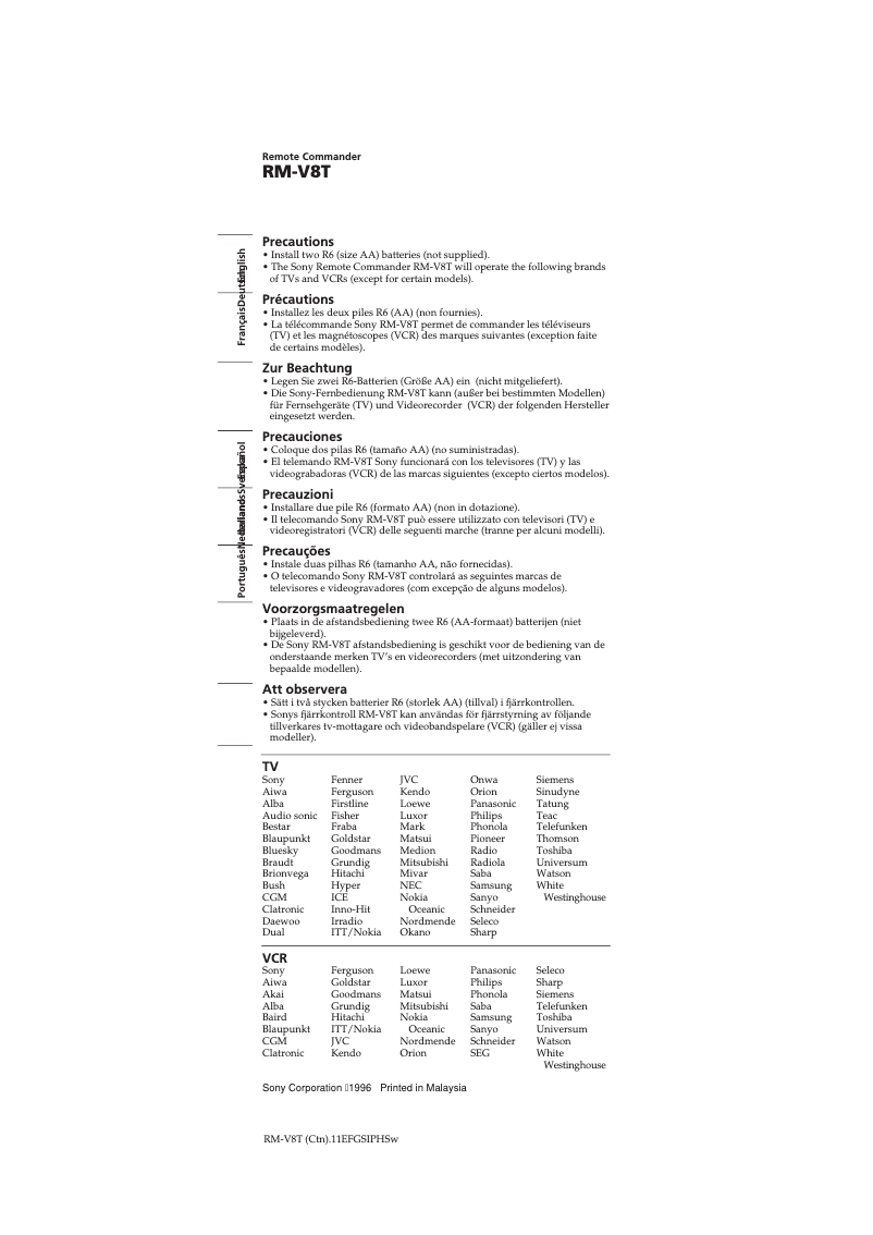 Imagen de la primera página del manual del dispositivo RM-V8T