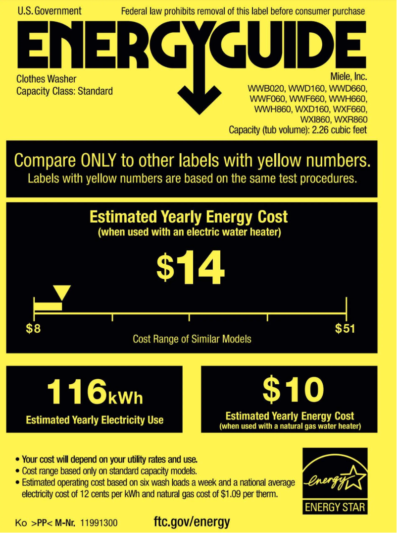Página 1 del manual Etiqueta energética Miele WXD 160 WCS W1