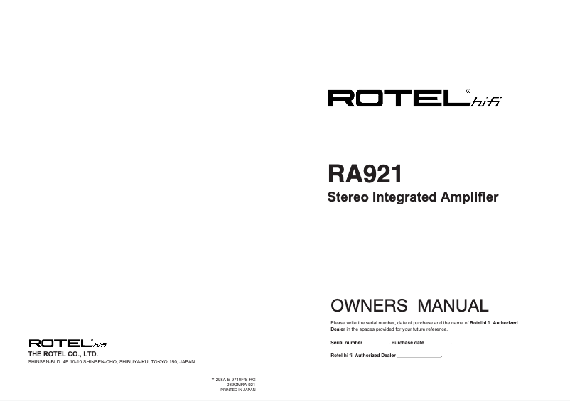 Imagen de la primera página del manual del dispositivo RA-921