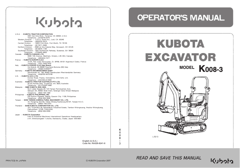 Página 1 del manual Manual de usuario Kubota K008-3