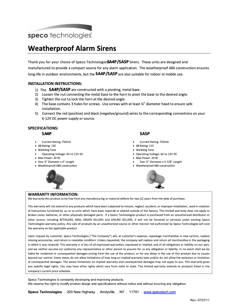 Imagen de la primera página del manual del dispositivo SA5P