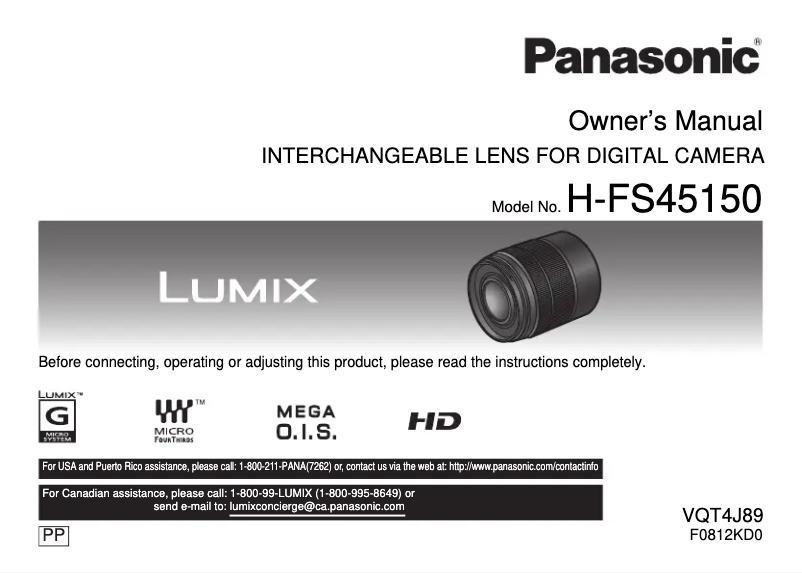 Imagen de la primera página del manual del dispositivo Lumix H-FS45150K