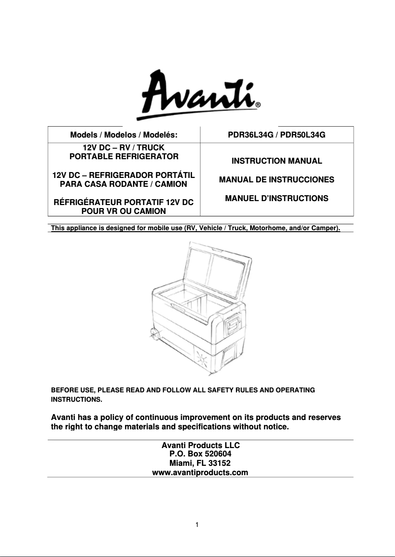 Página 1 del manual Manual de usuario Avanti PDR50L34G