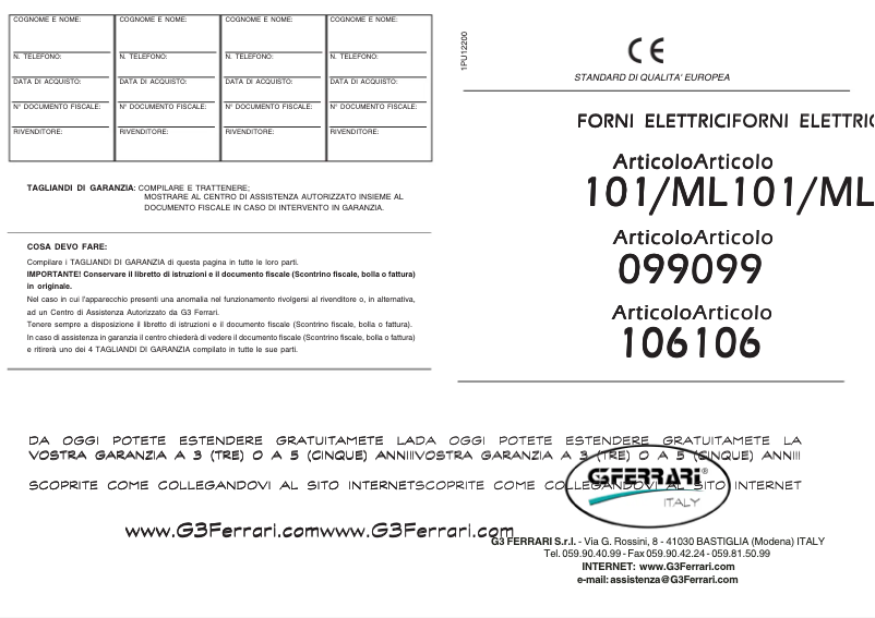 Página 1 del manual Manual de usuario G3 Ferrari Pizza Divina