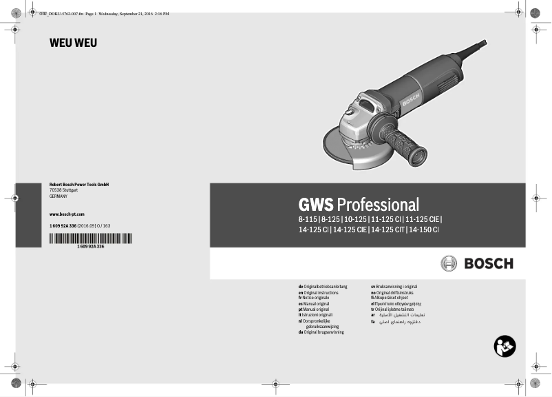 Imagen de la primera página del manual del dispositivo GWS 14-150 CI Professional