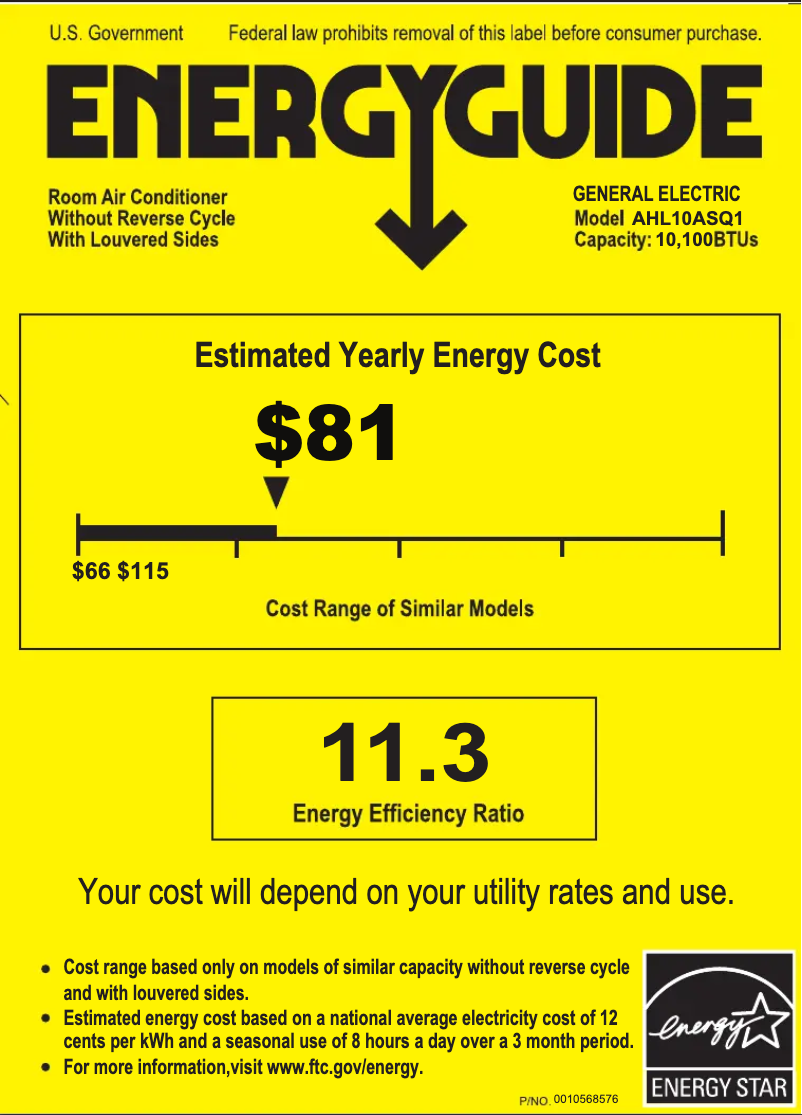 Página 1 del manual Etiqueta energética GE AHL10AS