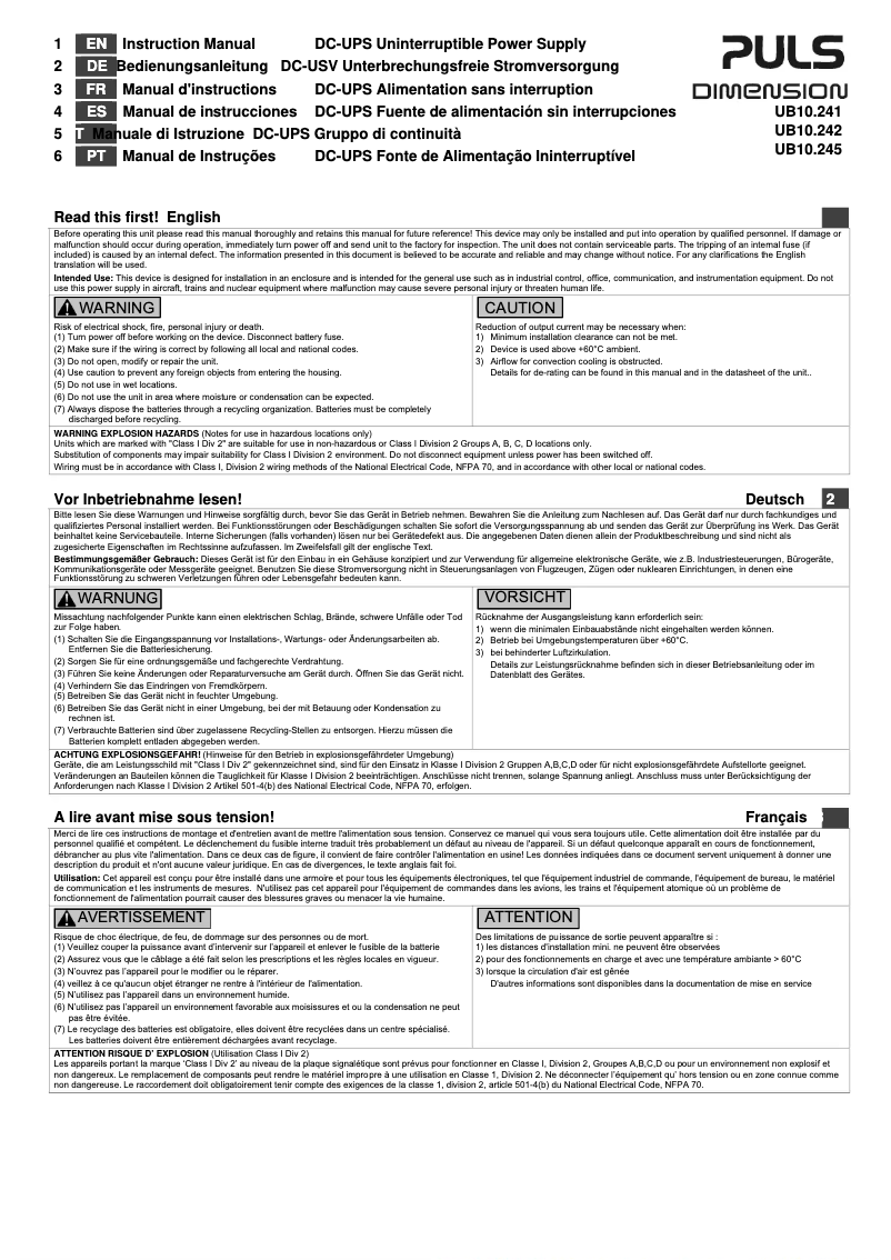 Imagen de la primera página del manual del dispositivo UB10.242
