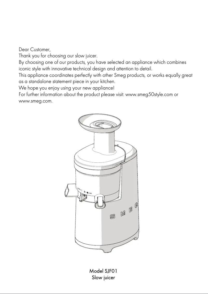 Página 1 del manual Folleto Smeg SJF01
