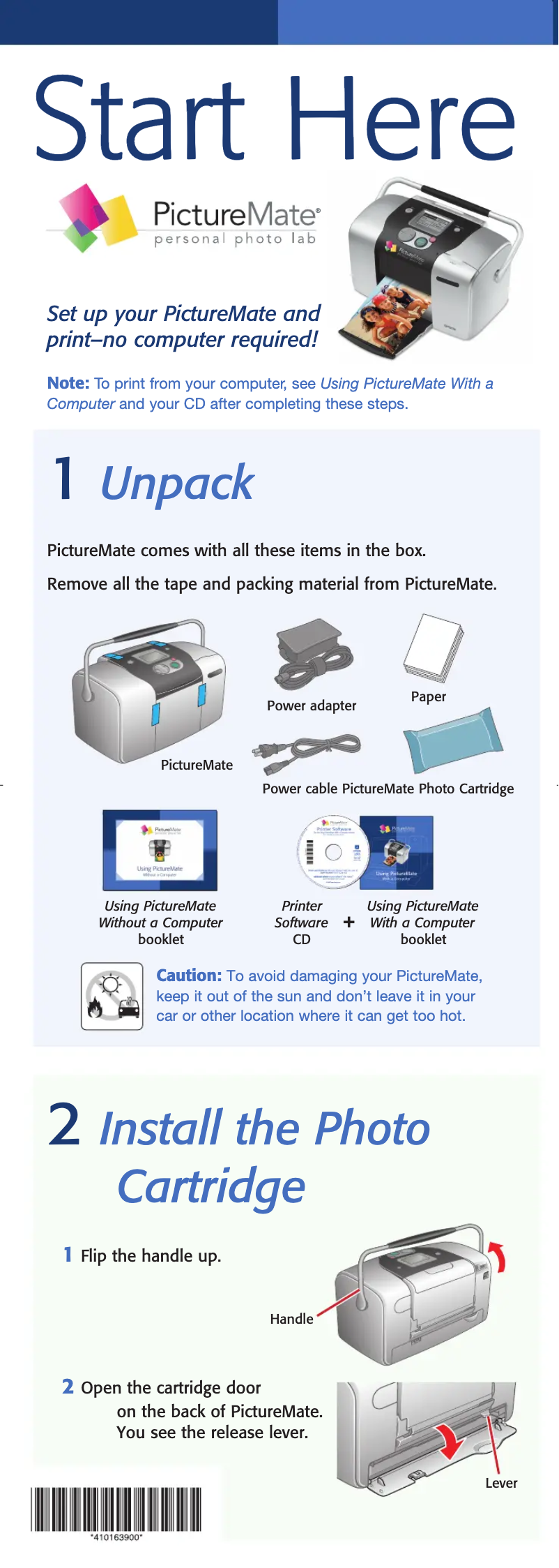 Imagen de la primera página del manual del dispositivo PictureMate Express