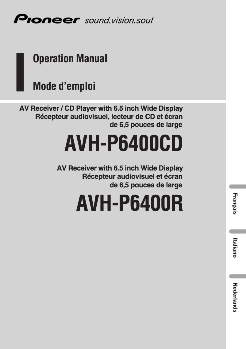 Imagen de la primera página del manual del dispositivo AVH-P6400