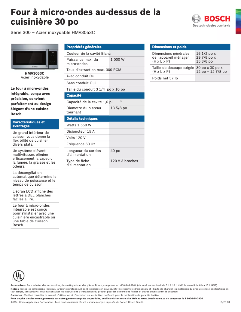 Página 1 del manual Ficha técnica Bosch HMV3053C