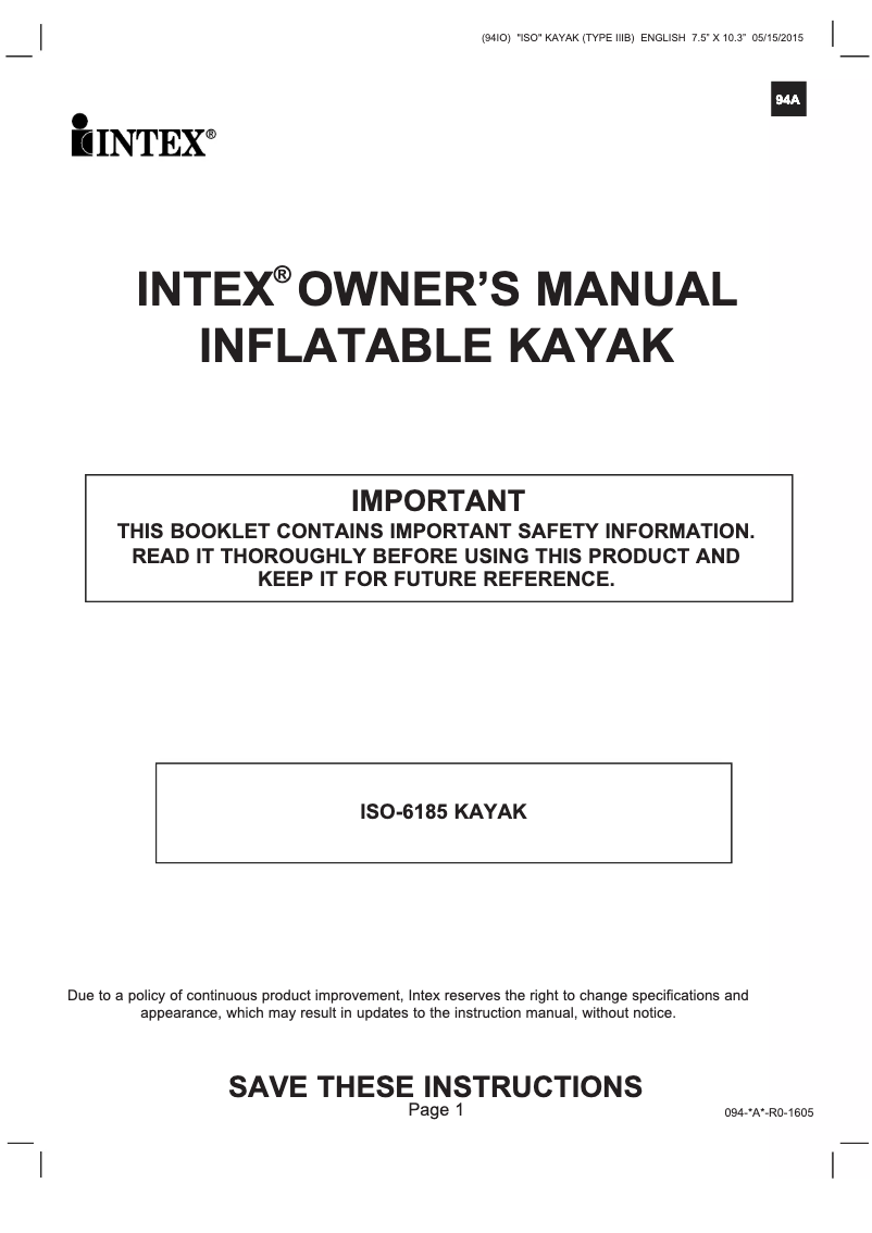 Página nº 1 - Manual de usuario Intex Challenger K1