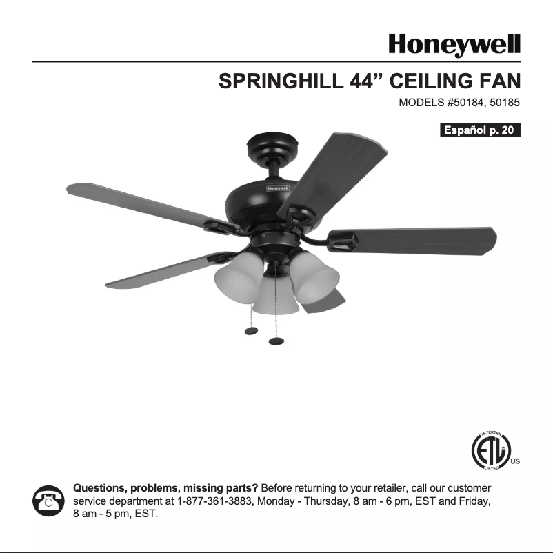 Página 1 del manual Manual de usuario Honeywell Springhill 50184