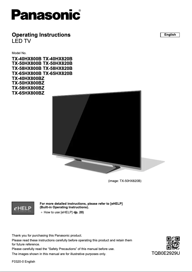 Imagen de la primera página del manual del dispositivo TX-58HX800B
