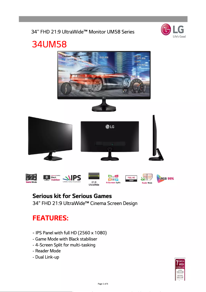 Imagen de la primera página del manual del dispositivo 34UM58-P