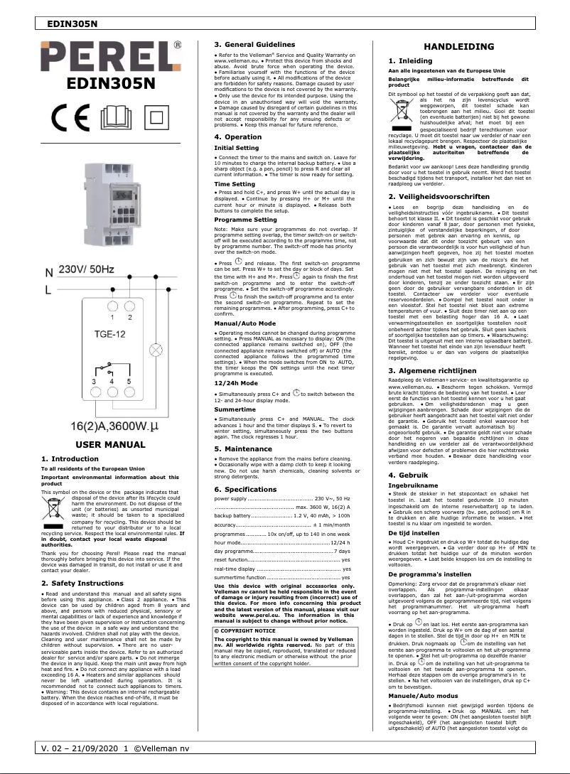 Imagen de la primera página del manual del dispositivo EDIN305N