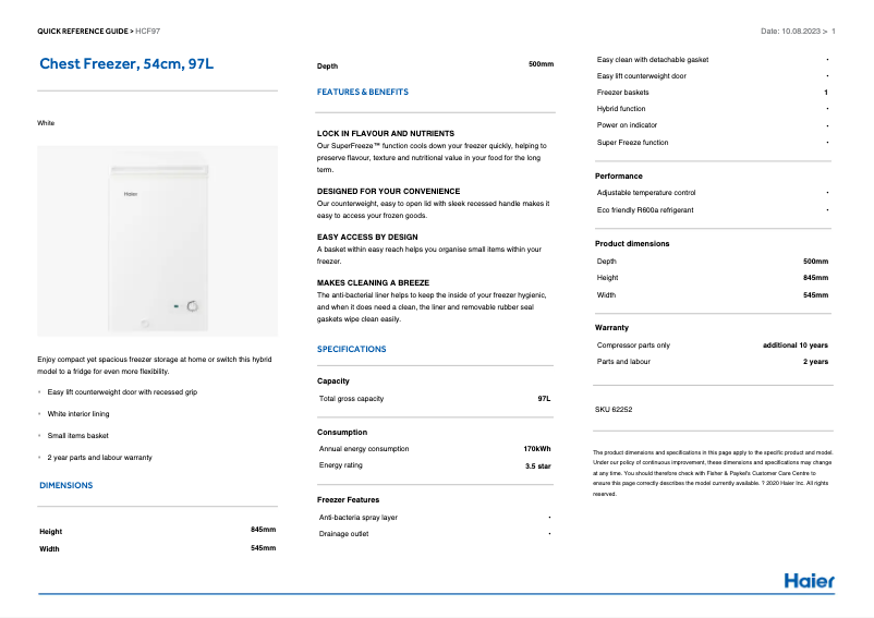 Imagen de la primera página del manual del dispositivo HCF97W