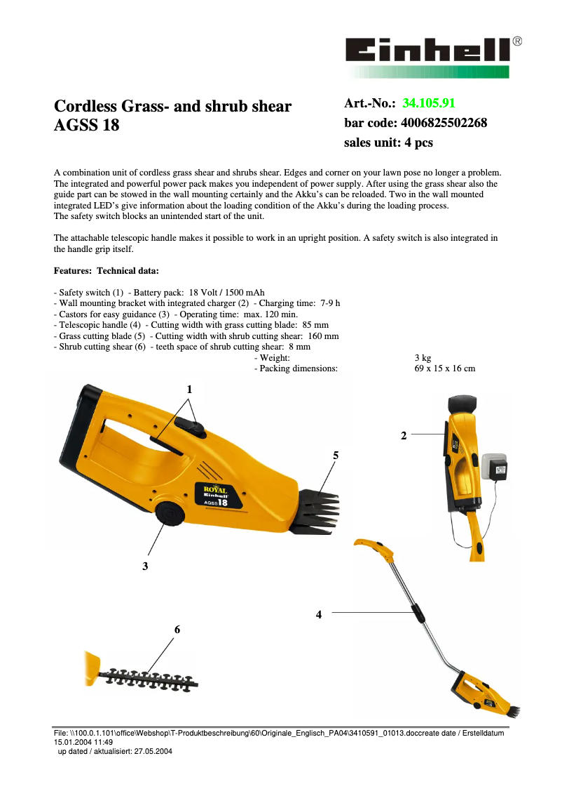 Imagen de la primera página del manual del dispositivo AGSS 18
