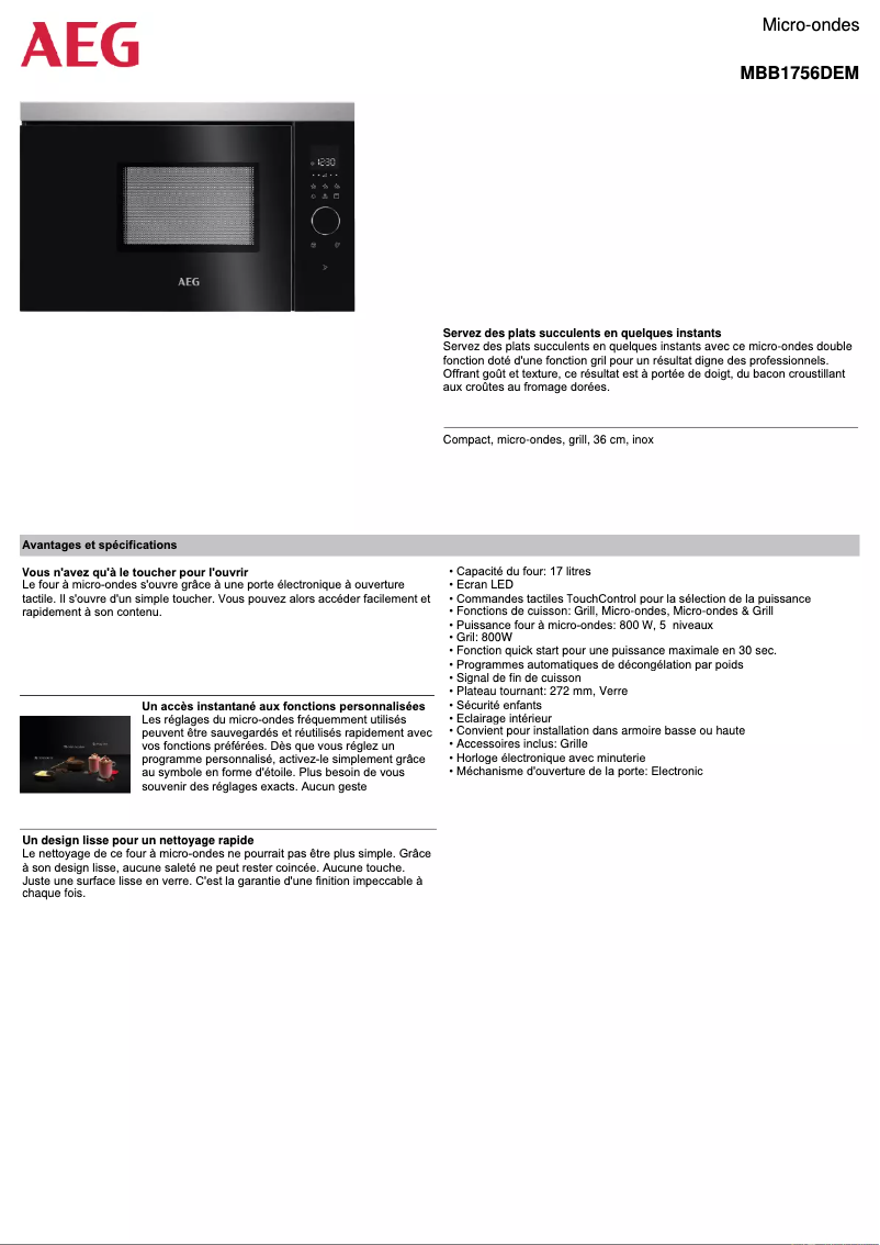 Página 1 del manual Ficha técnica AEG MBB1756DEM