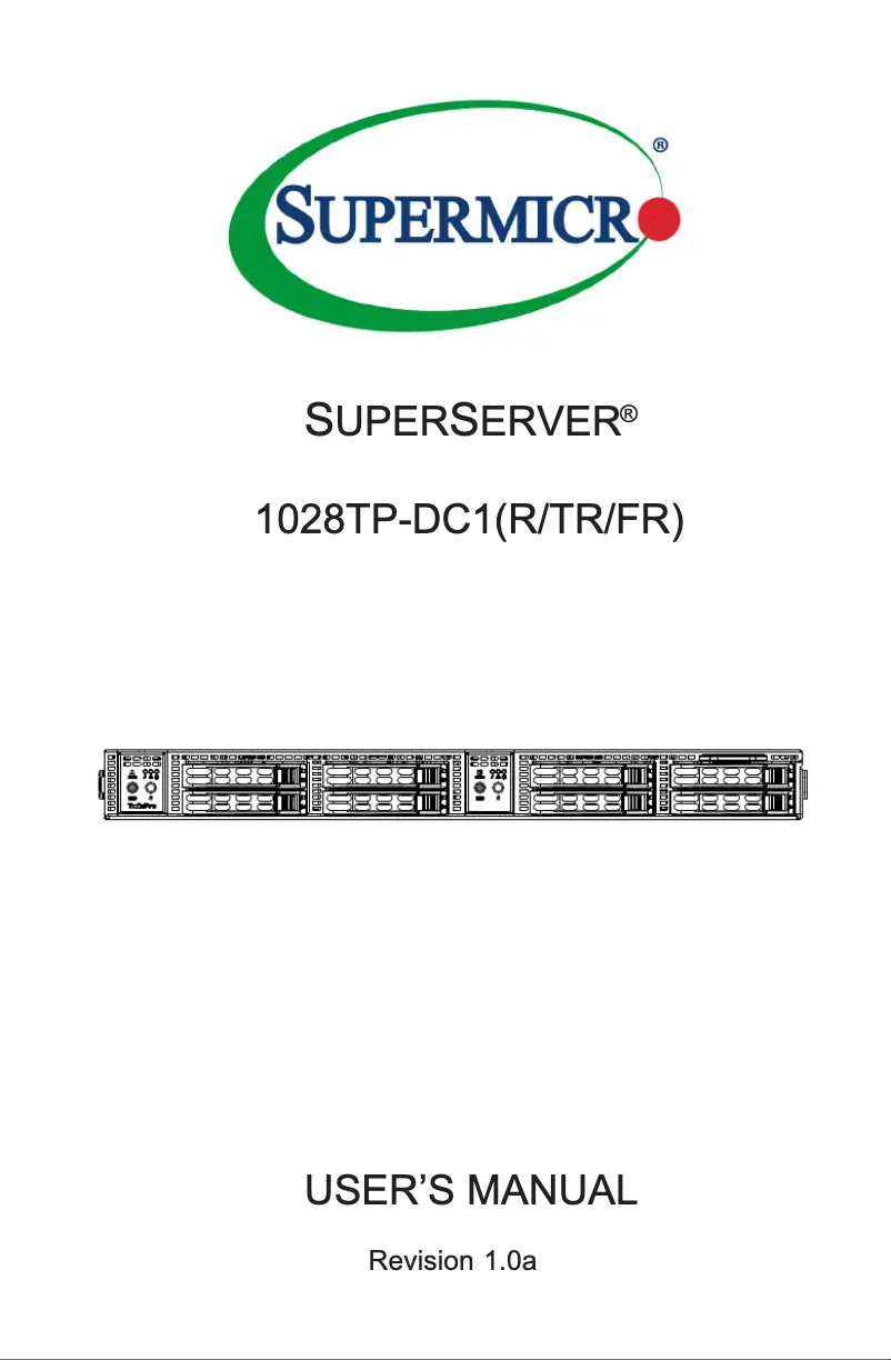 Imagen de la primera página del manual del dispositivo SuperServer 1028TP-DC1FR