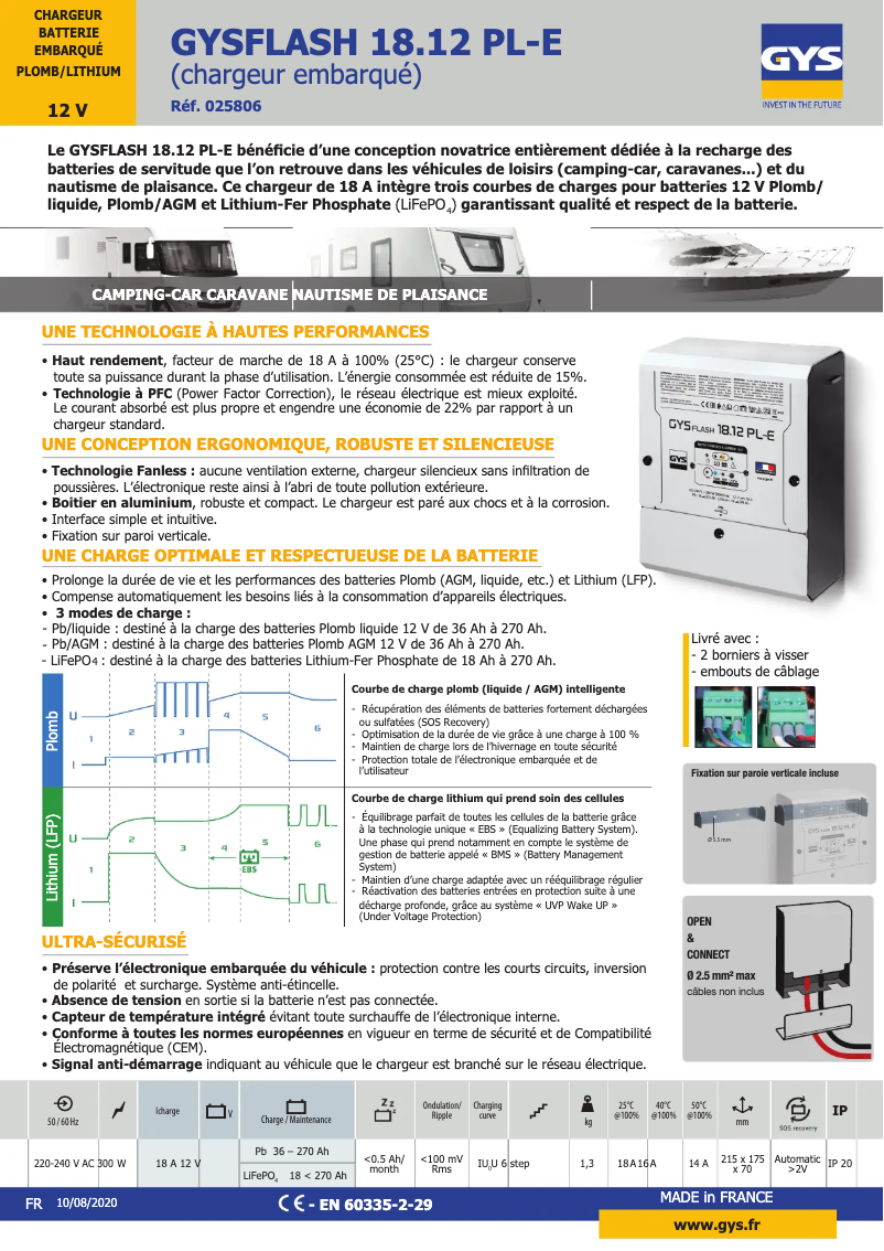 Página 1 del manual Ficha técnica GYS Gysflash 18.12 Pl-E