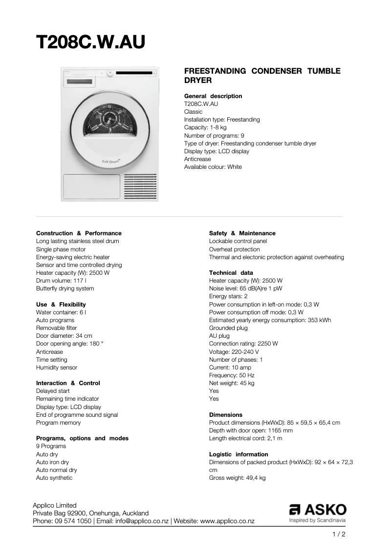 Imagen de la primera página del manual del dispositivo T208C.W.AU