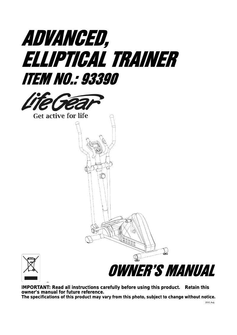 Imagen de la primera página del manual del dispositivo Advanced Elliptical Trainer 93390