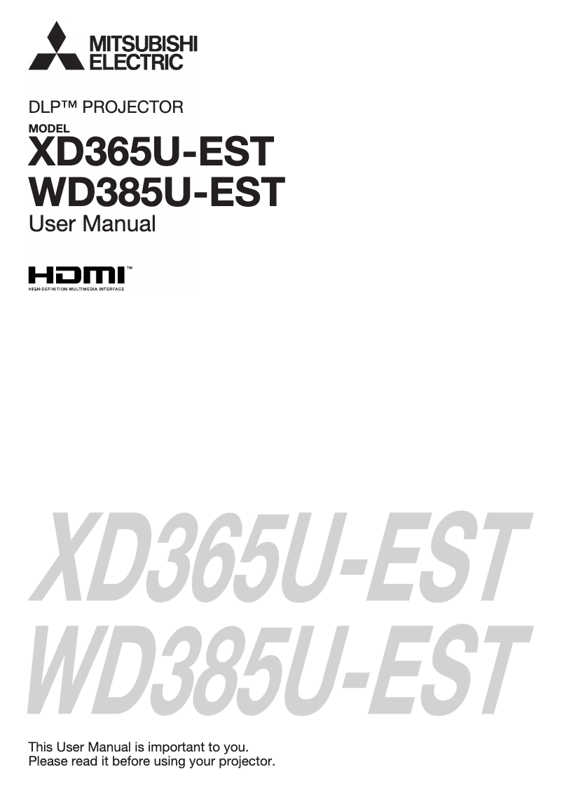 Página 1 del manual Manual de usuario Mitsubishi WD385U-EST