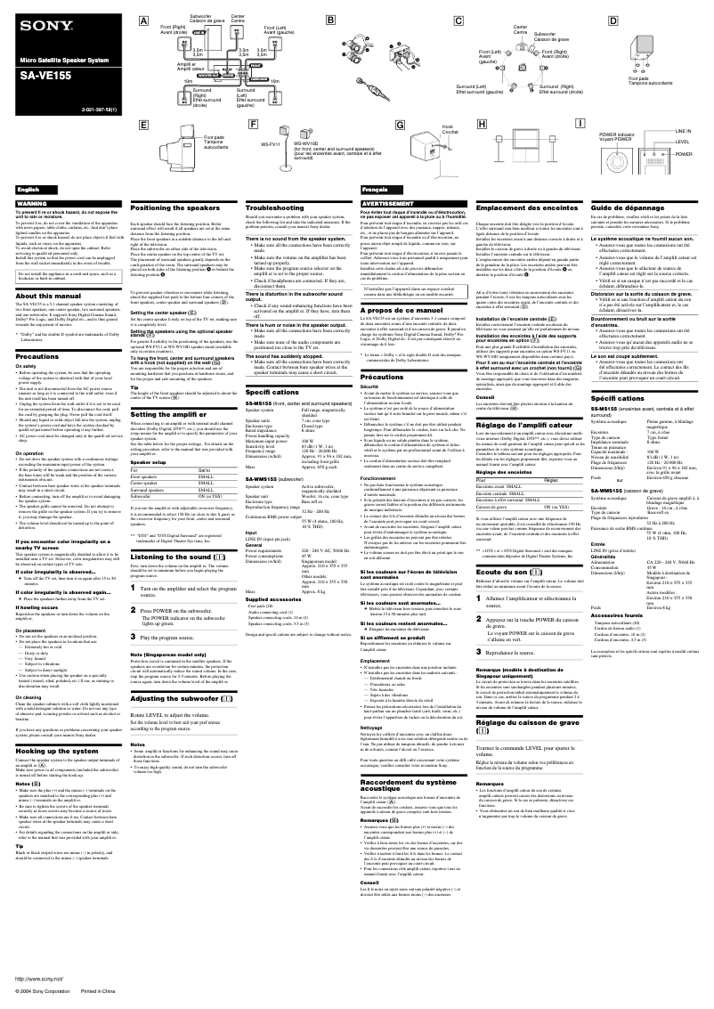Imagen de la primera página del manual del dispositivo SA-VE155