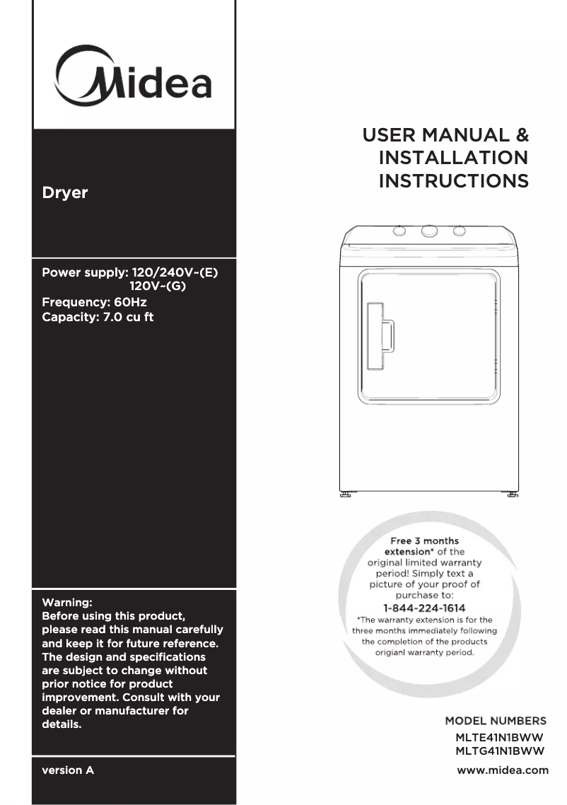 Página 1 del manual Manual de usuario Midea MLTG41N1BWW
