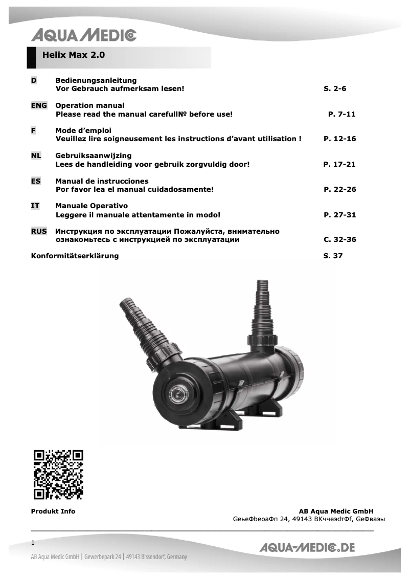 Página nº 1 - Manual de usuario Aqua Medic Heli Max 2.0