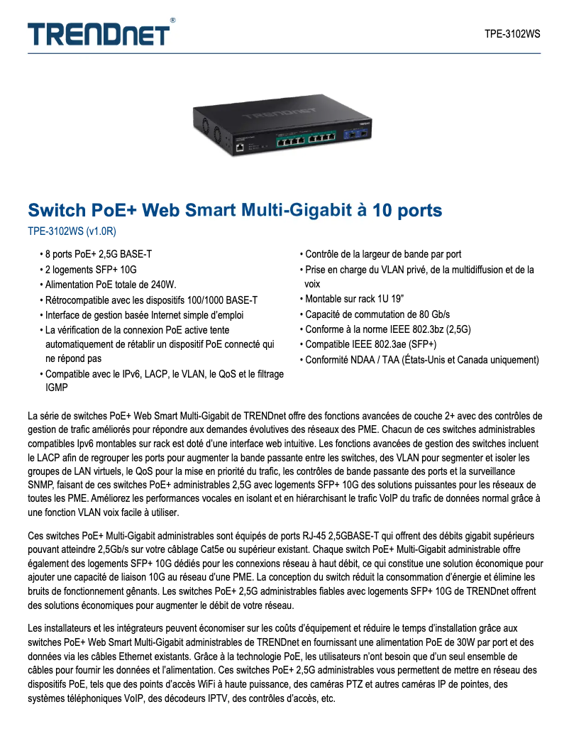 Imagen de la primera página del manual del dispositivo TPE-3102WS