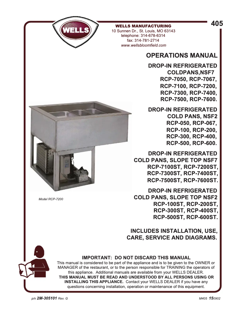 Página 1 del manual Manual de usuario Wells RCP7200ST