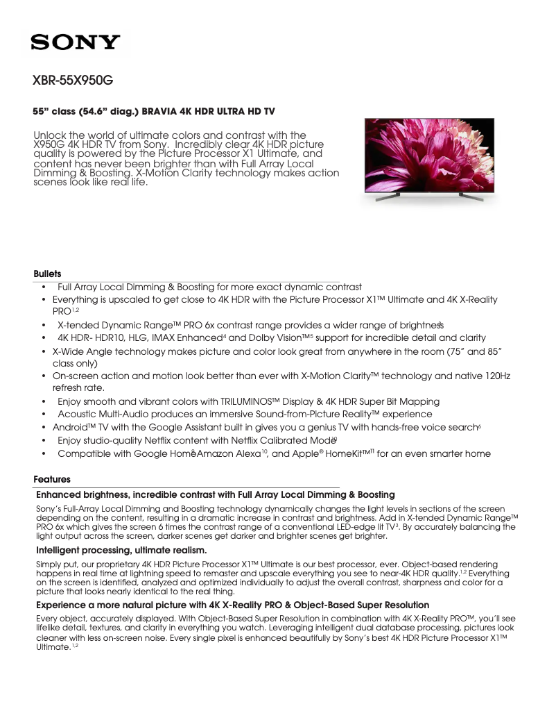 Imagen de la primera página del manual del dispositivo XBR-55X950G