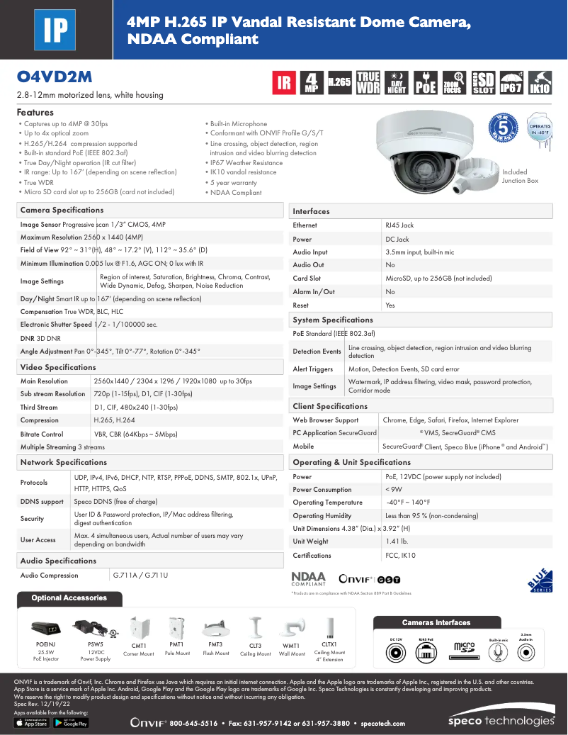 Página nº 1 - Ficha técnica Speco Technologies O4VD2M