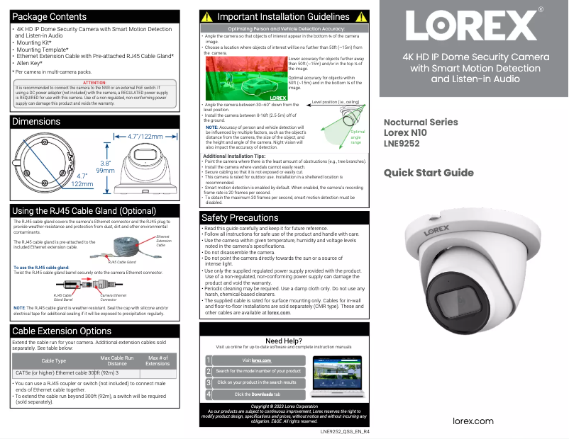 Página nº 1 - Guía de inicio rápido Lorex LNE9252