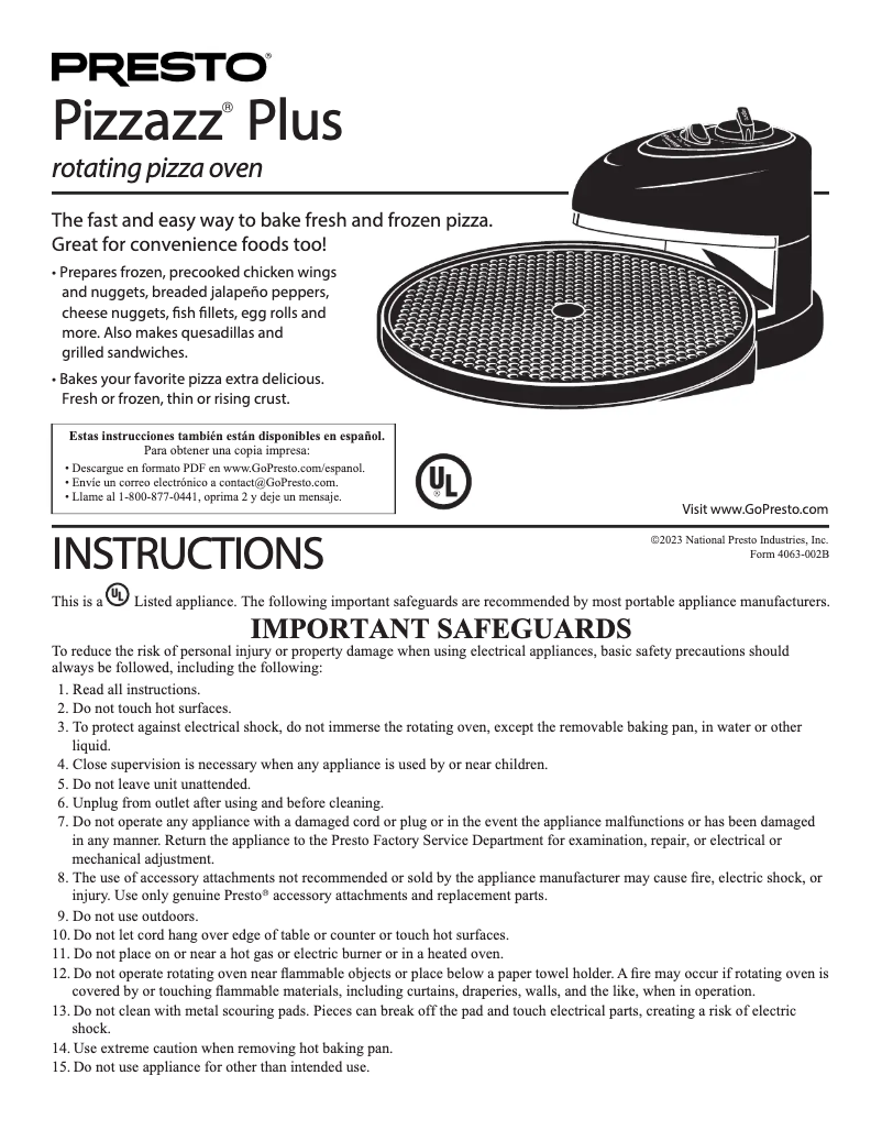 Imagen de la primera página del manual del dispositivo Pizzazz Plus 03434