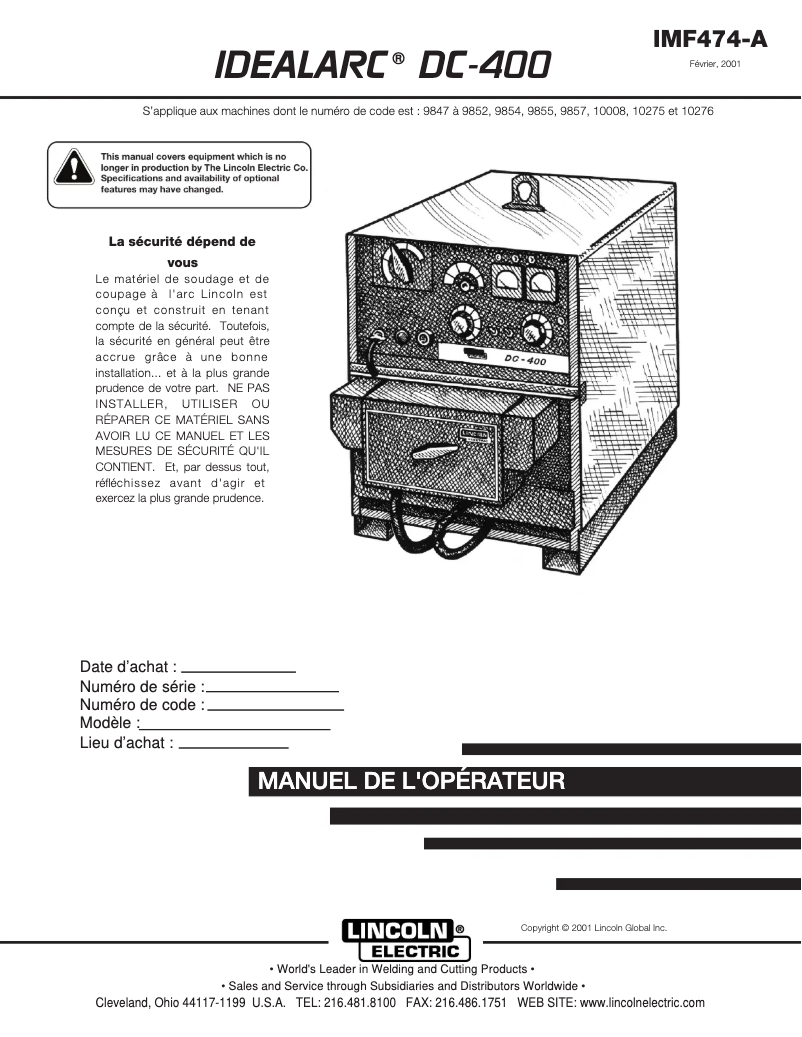 Página nº 1 - Manual de usuario Lincoln Electric Idealarc DC-400