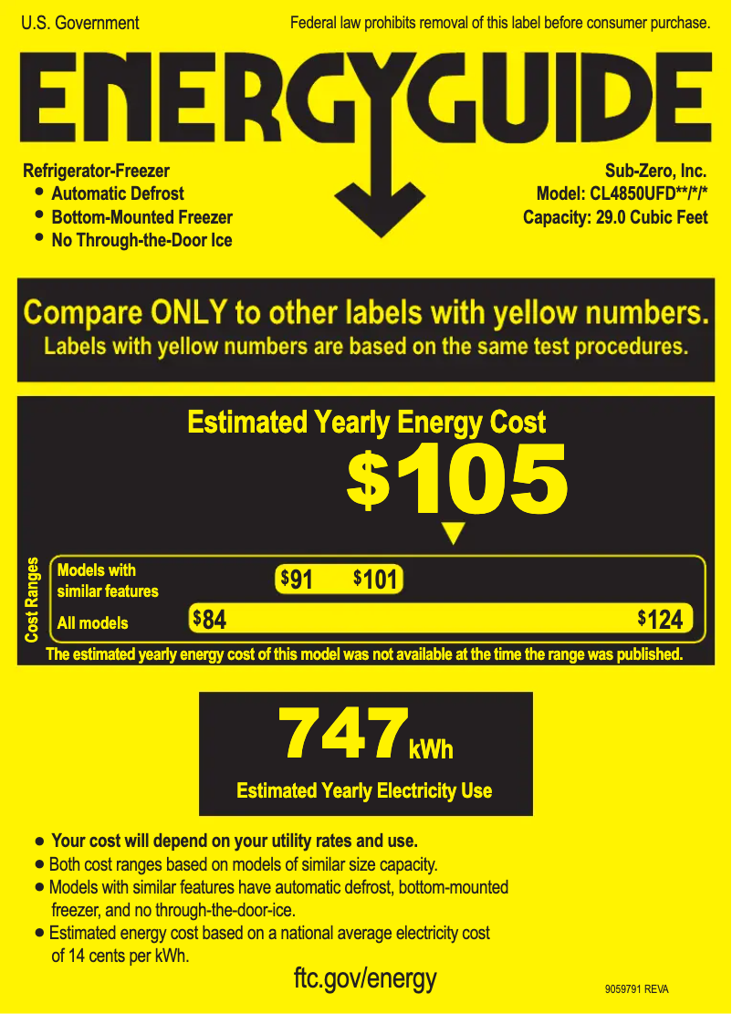 Página 1 del manual Etiqueta energética Sub-Zero CL4850UFDIO
