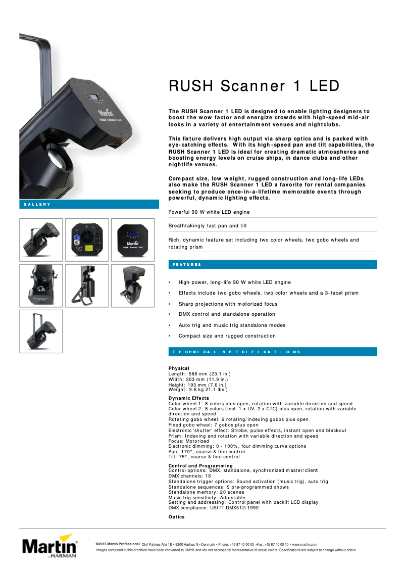 Página 1 del manual Ficha técnica Martin RUSH Scanner 1 LED