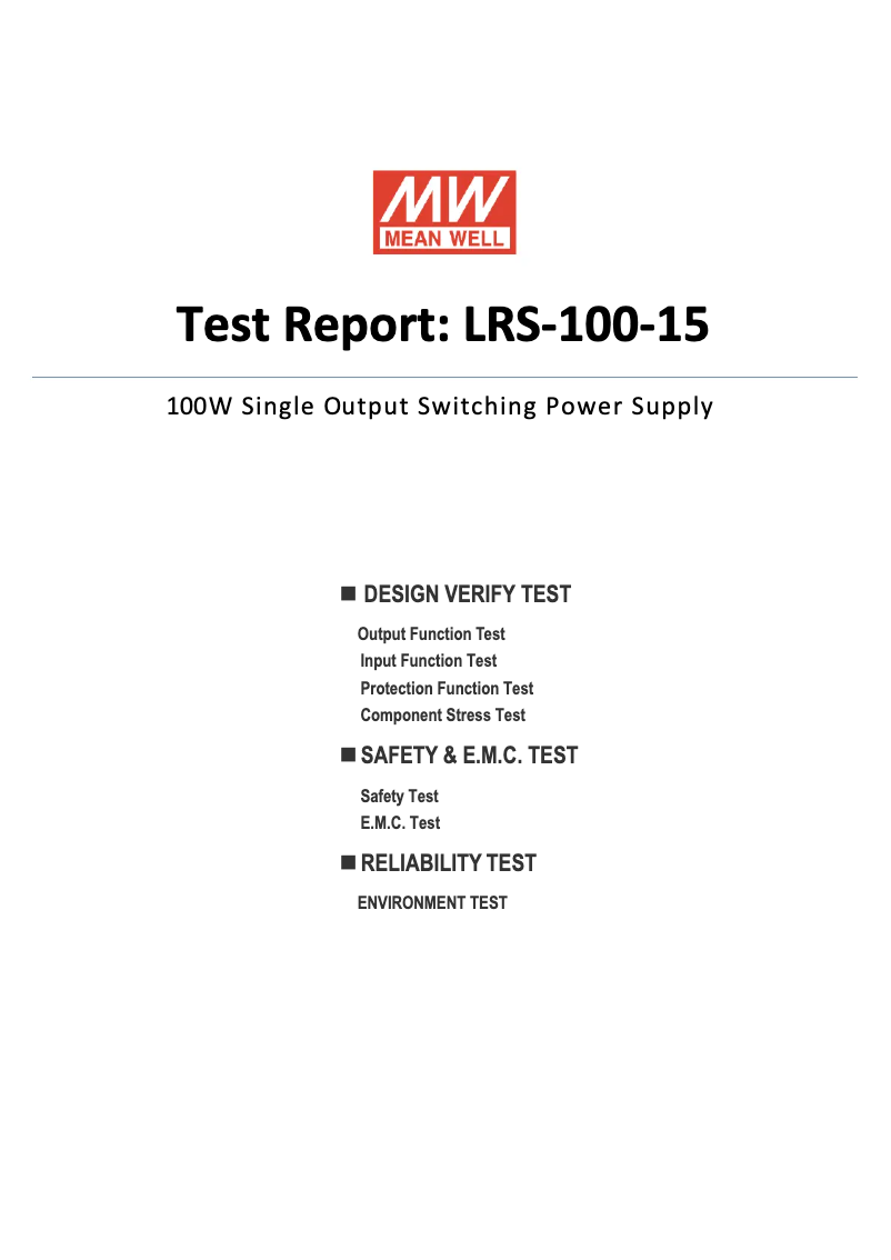 Página 1 del manual Ficha técnica Mean Well LRS-100-15