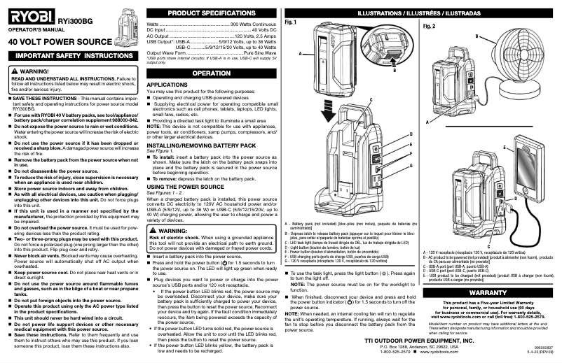 Página nº 1 - Manual de usuario RYOBI RYi300BG